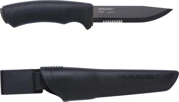 Peilis Morakniv Bushcraft SRT, pusiau dantytas, juodas