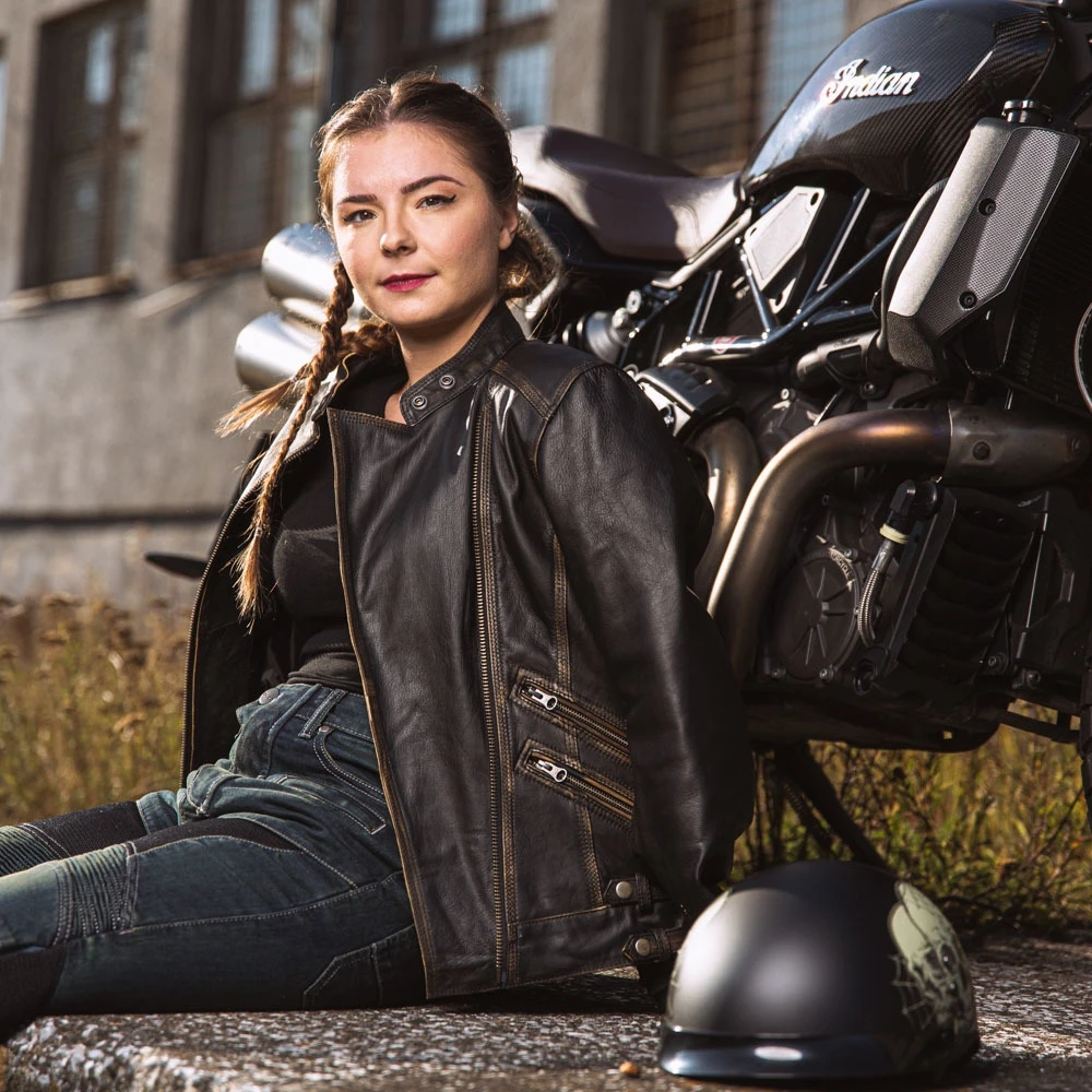 Moteriška odinė motociklininko striukė W-TEC Juodas Heart Lizza