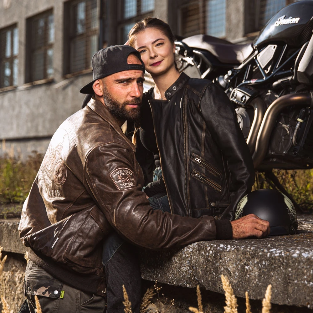 Moteriška odinė motociklininko striukė W-TEC Juodas Heart Lizza
