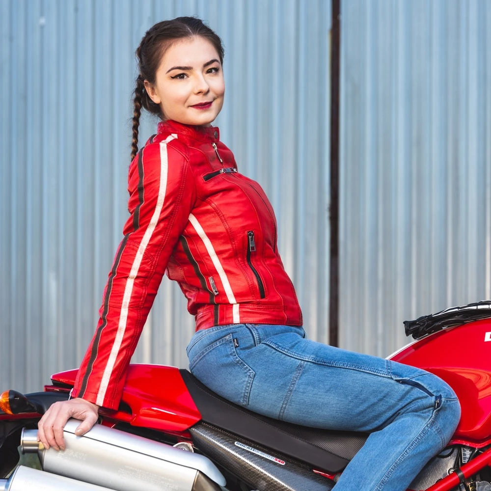 Moteriška odinė motociklininkų striukė W-TEC Umana