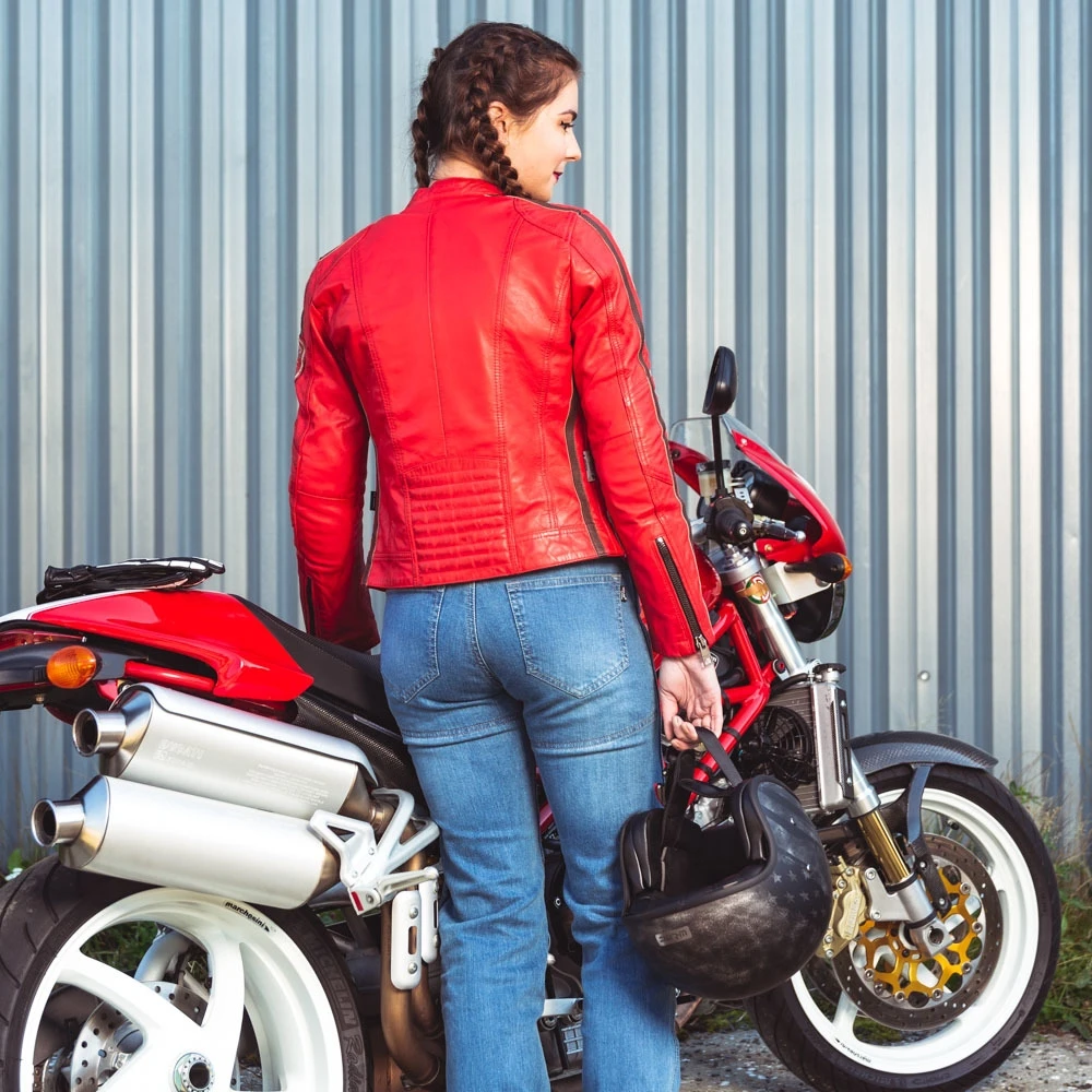 Moteriška odinė motociklininkų striukė W-TEC Umana