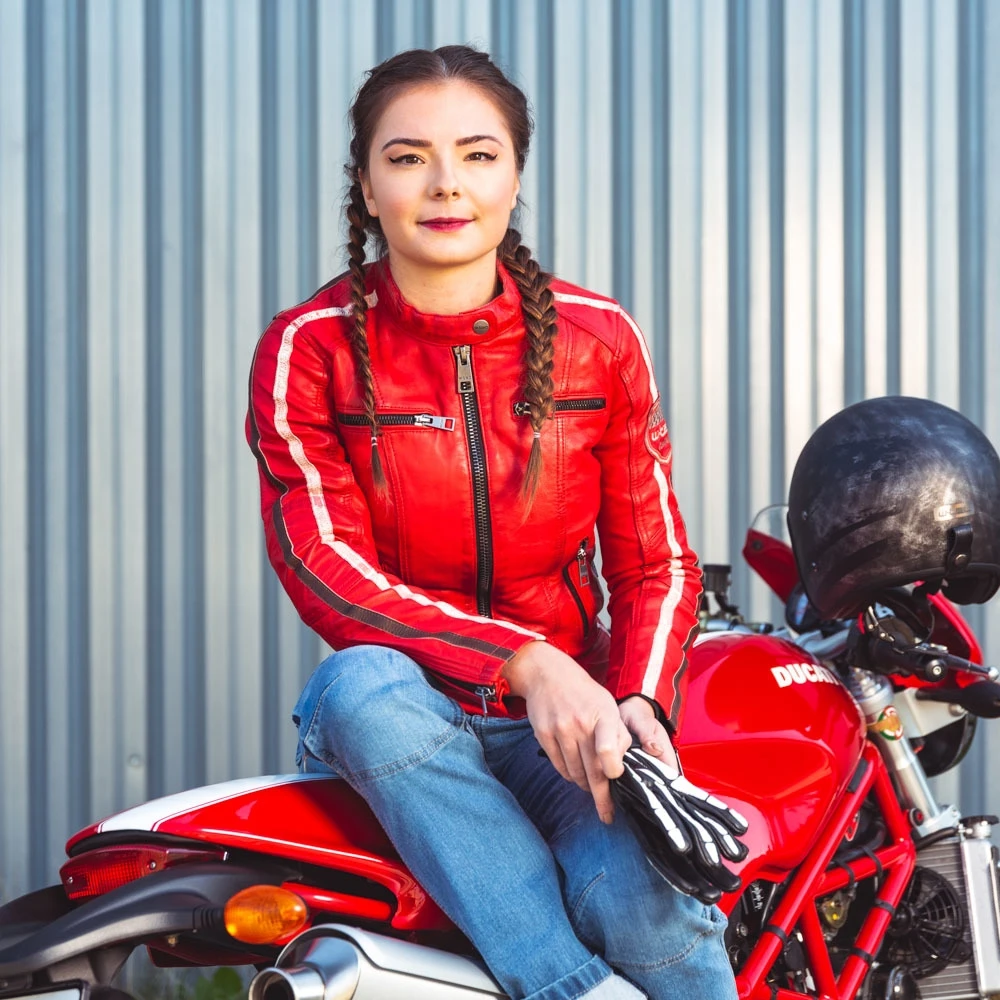 Moteriška odinė motociklininkų striukė W-TEC Umana