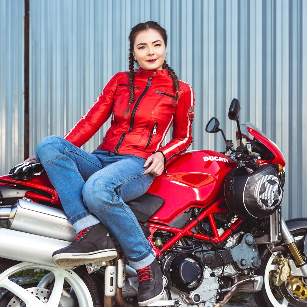 Moteriška odinė motociklininkų striukė W-TEC Umana