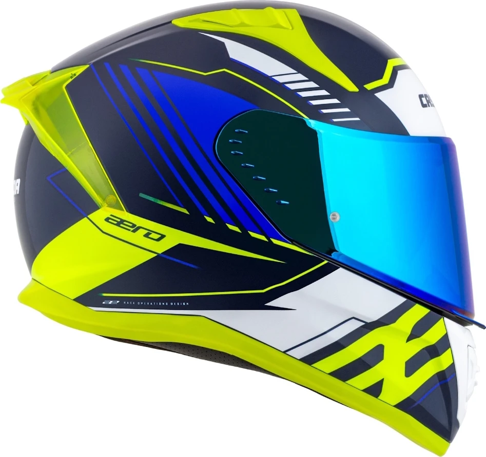 Motociklininko šalmas Cassida Aero Drome mėlynas / fluorescencinis geltonas / šviesiai mėlynas / baltas