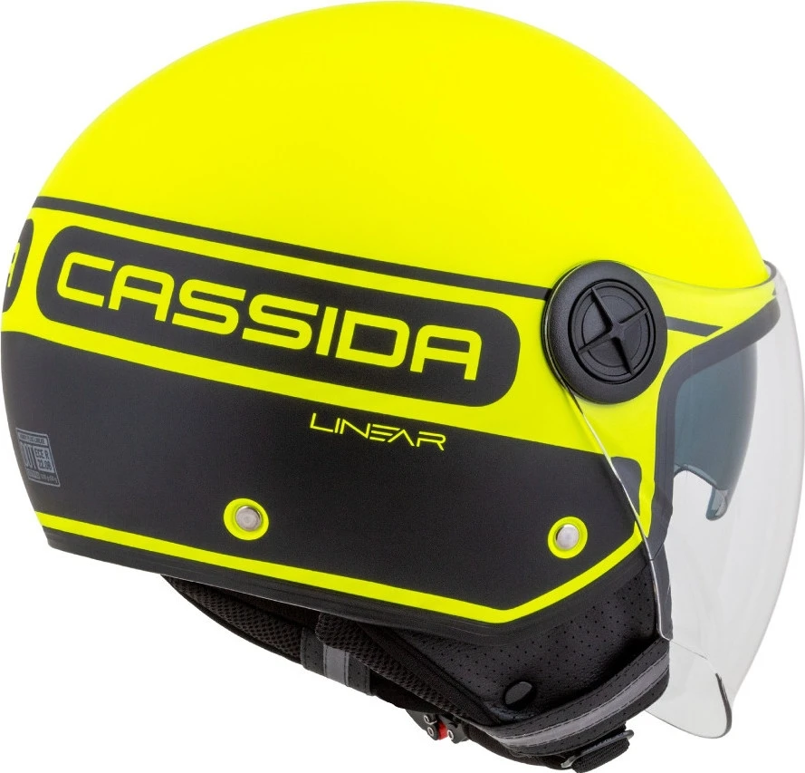 Motociklininko šalmas Cassida Handy Plus Linear perlamutrinė fluorescencinė geltona / matinė juoda