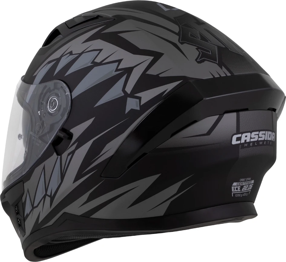 Motociklininko šalmas Cassida Orbit StriX, matinė juoda/pilka