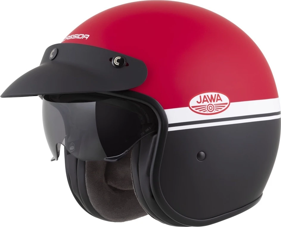 Motociklininko šalmas Cassida Oxygen Jawa OHC 2.0 matinė raudona/juoda/balta