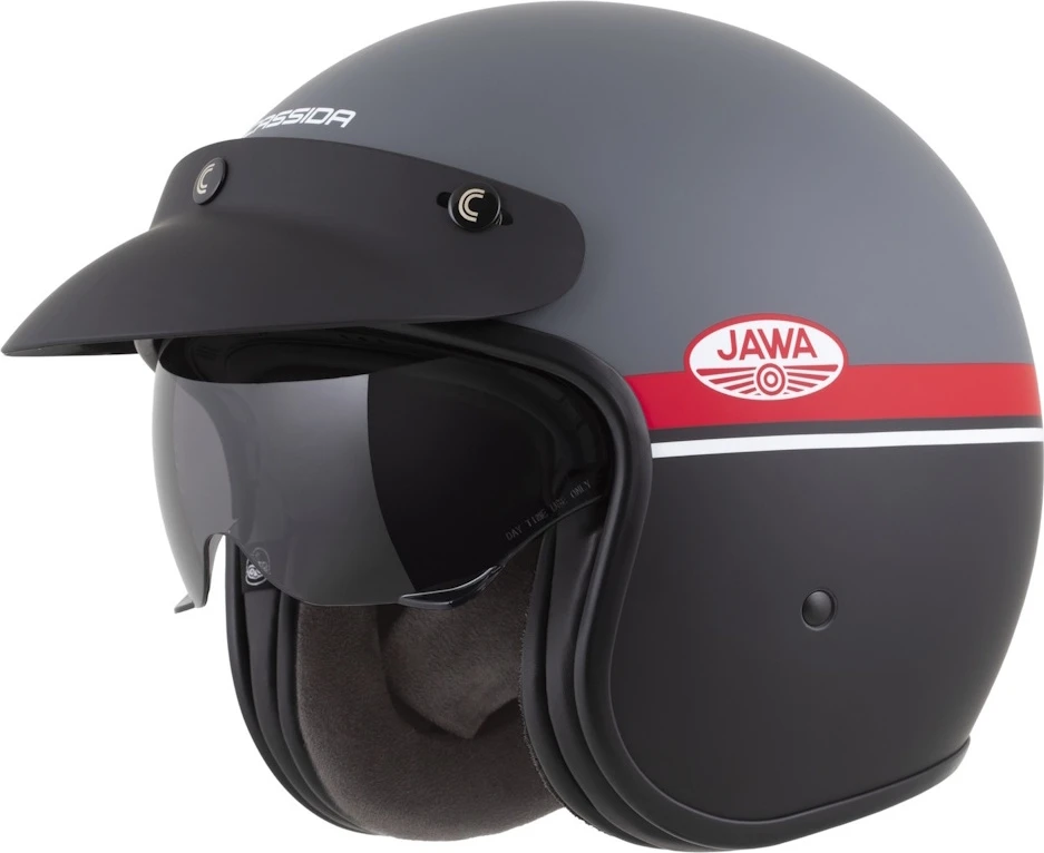Motociklo šalmas Cassida Oxygen Jawa OHC 2.0 matinis pilkas/raudonas/juodas/baltas