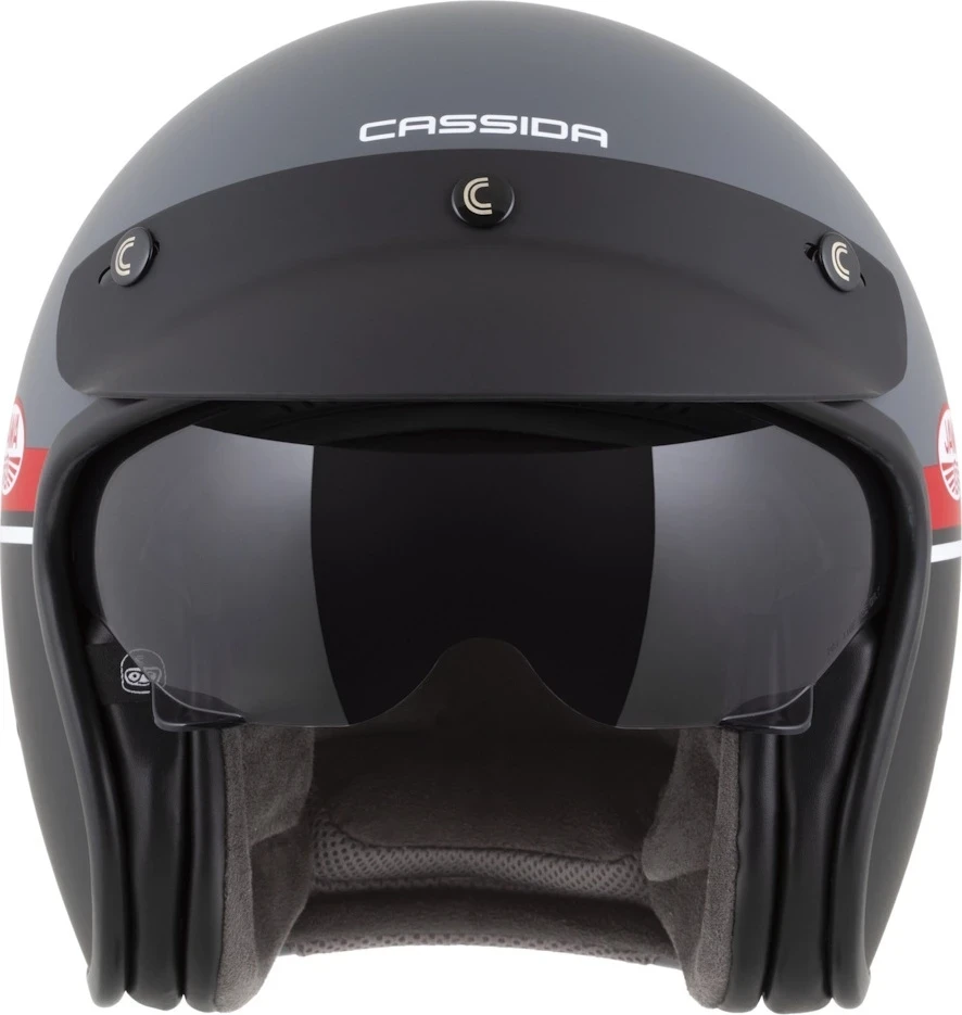 Motociklo šalmas Cassida Oxygen Jawa OHC 2.0 matinis pilkas/raudonas/juodas/baltas