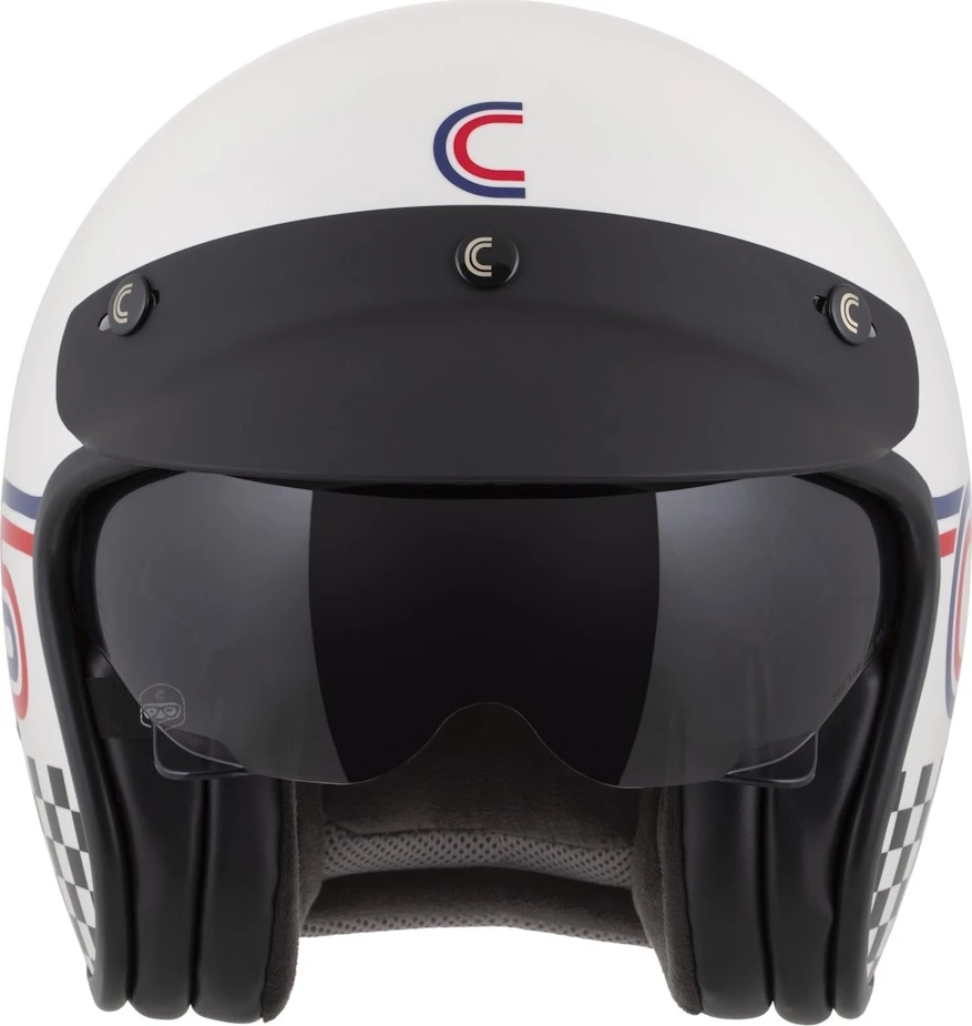 Motociklo šalmas Cassida Oxygen Rondo 2.0 perlamutrinis baltas/raudonas/mėlynas/juodas