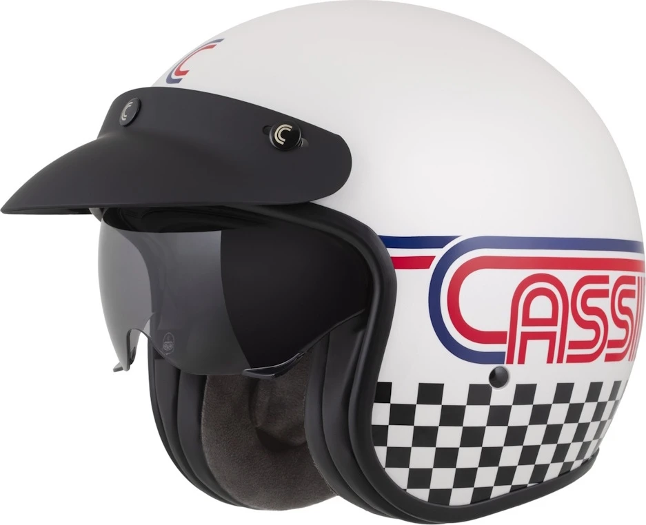 Motociklo šalmas Cassida Oxygen Rondo 2.0 perlamutrinis baltas/raudonas/mėlynas/juodas
