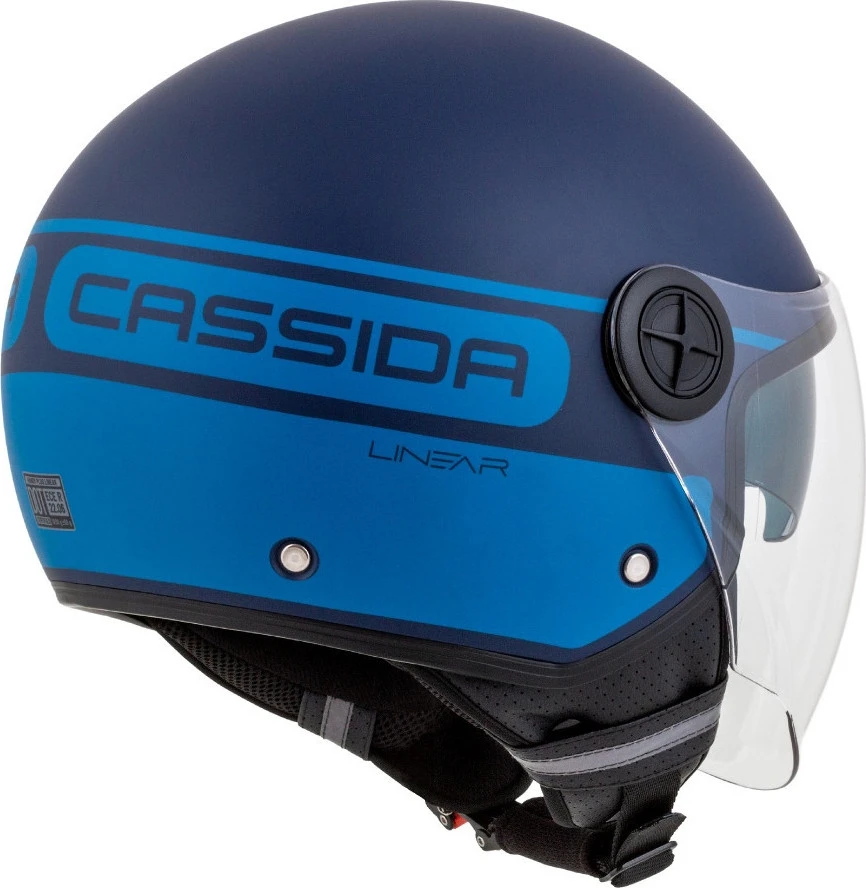 Motociklo šalmas Cassida Handy Plus Linear, perlamutrinė matinė mėlyna / tamsiai mėlyna