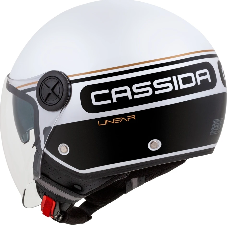 Motociklo šalmas Cassida Handy Plus Linear perlamutrinis baltas/juodas/auksinis