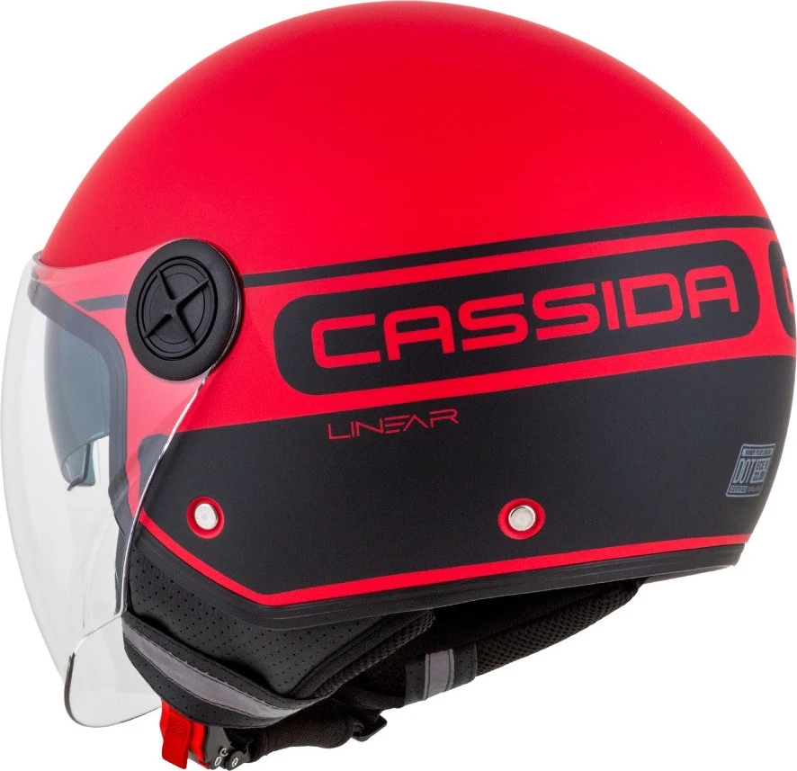 Motociklo šalmas Cassida Handy Plus Linear Pearl matinis raudonas/juodas