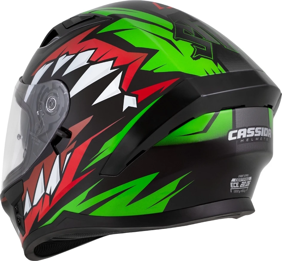 Motociklo šalmas Cassida Orbit StriX raudonas/žalias/pilkas/baltas/juodas