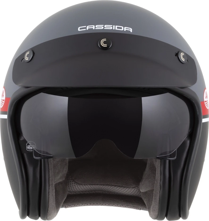 Motociklo šalmas Cassida Oxygen Jawa OHC 2.0 matinis pilkas/raudonas/juodas/baltas