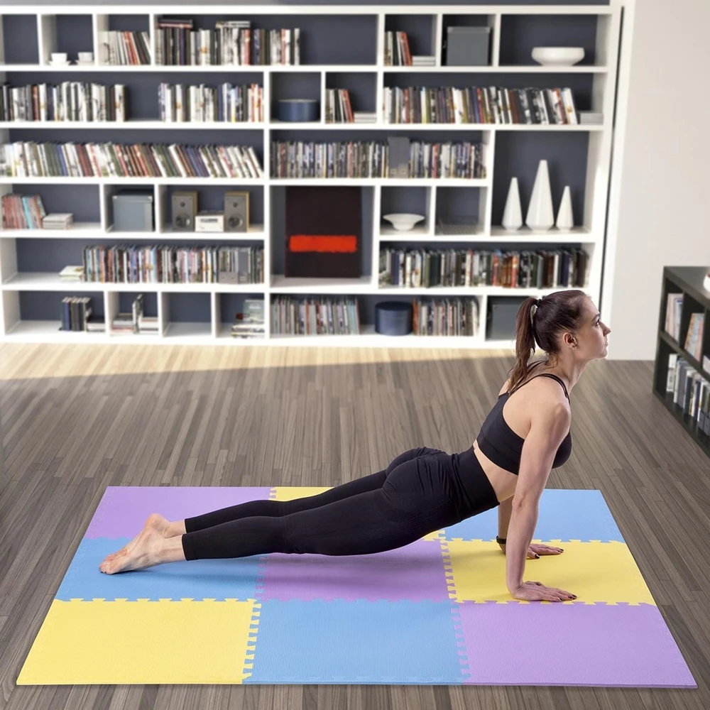 Sudedamas kilimėlis treniruotėms One Fitness MP10 geltonas-mėlynas-purpurinis, 60x60x1.0cm (9 dalių)
