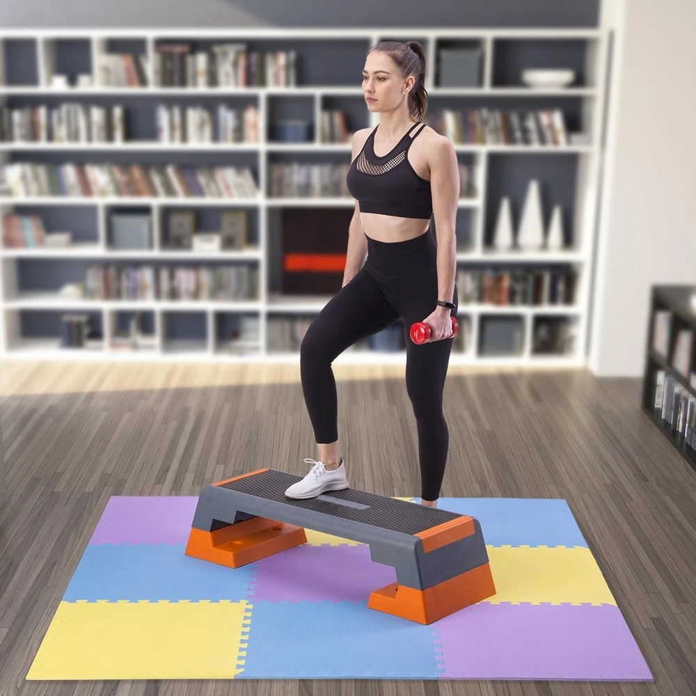 Sudedamas kilimėlis treniruotėms One Fitness MP10 geltonas-mėlynas-purpurinis, 60x60x1.0cm (9 dalių)
