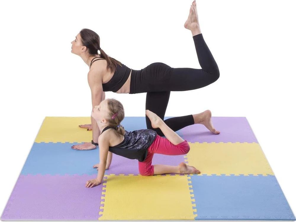 Sudedamas kilimėlis treniruotėms One Fitness MP10 geltonas-mėlynas-purpurinis, 60x60x1.0cm (9 dalių)