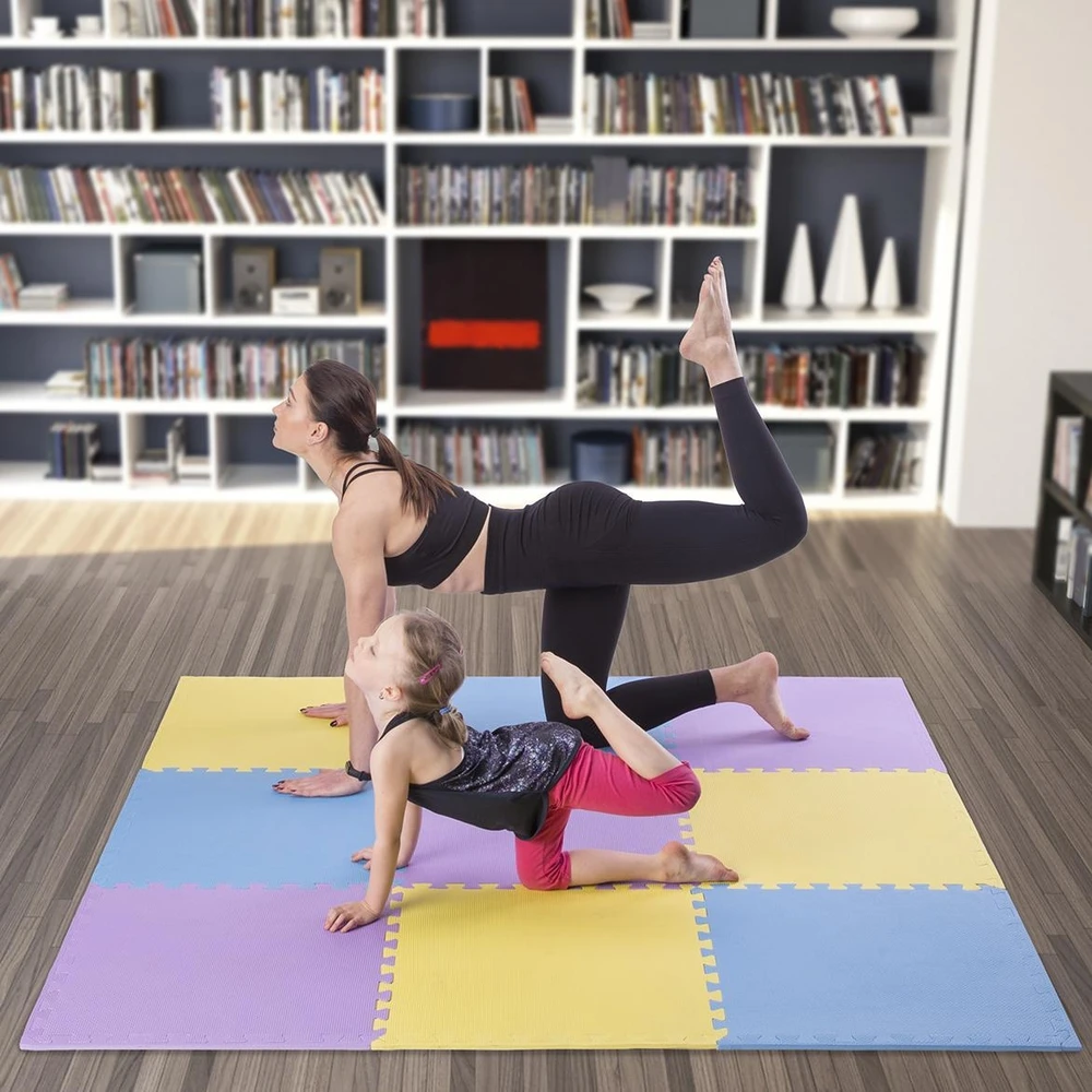 Sudedamas kilimėlis treniruotėms One Fitness MP10 geltonas-mėlynas-purpurinis, 60x60x1.0cm (9 dalių)