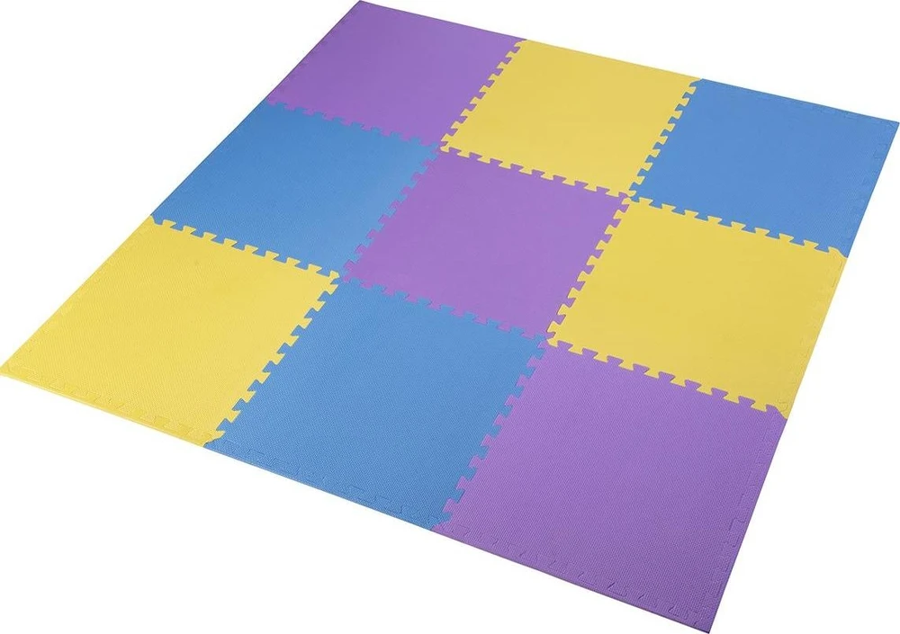 Sudedamas kilimėlis treniruotėms One Fitness MP10 geltonas-mėlynas-purpurinis, 60x60x1.0cm (9 dalių)