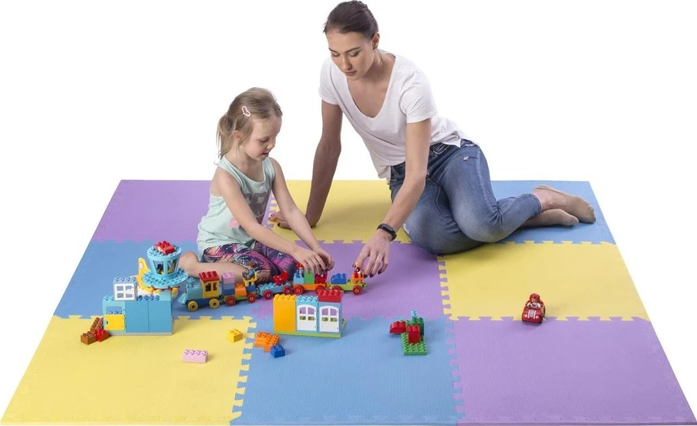 Sudedamas kilimėlis treniruotėms One Fitness MP10 geltonas-mėlynas-purpurinis, 60x60x1.0cm (9 dalių)