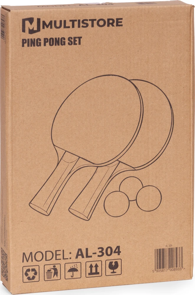 Ecotoys Stalo teniso rinkinys: 2 raketės + 3 kamuoliukai