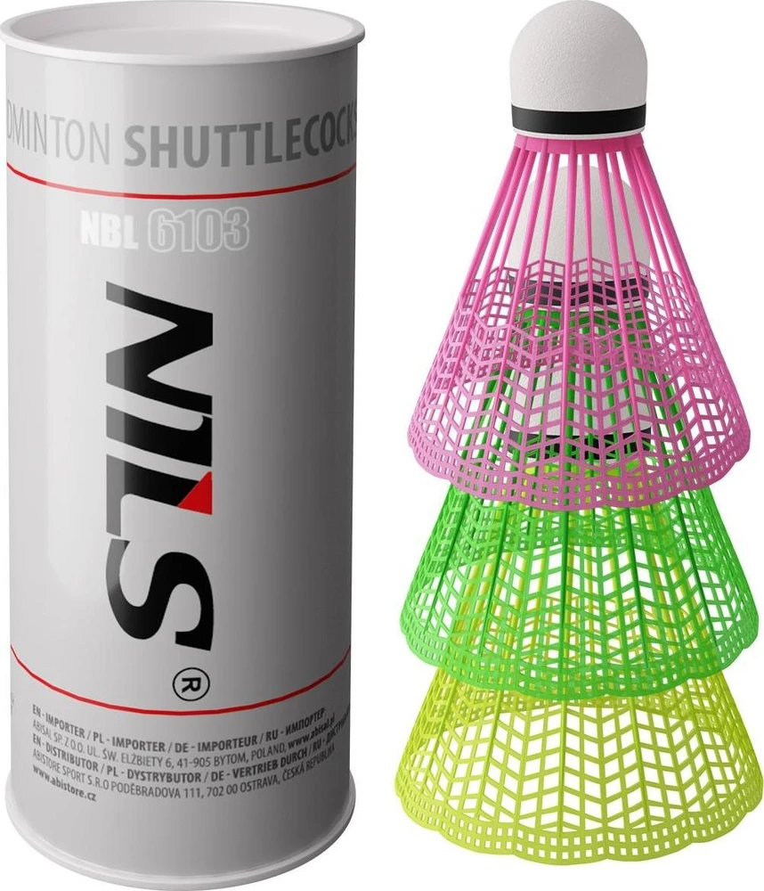 Nailoniniai badmintono plunksniukai Nils NBL6103, įvairiaspalviai, 3 vnt.