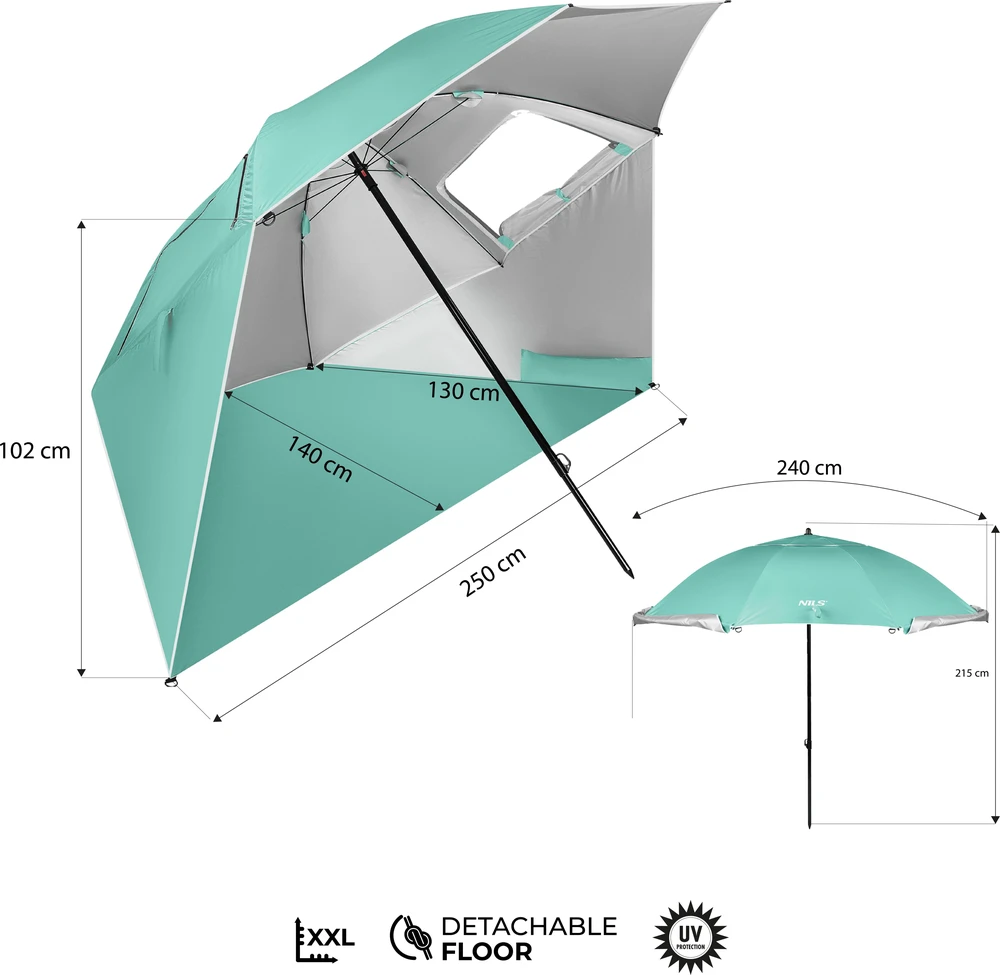 NC17114 paplūdimio skėtis ir užuovėja 2in1 XXL 240 cm žalia NILS