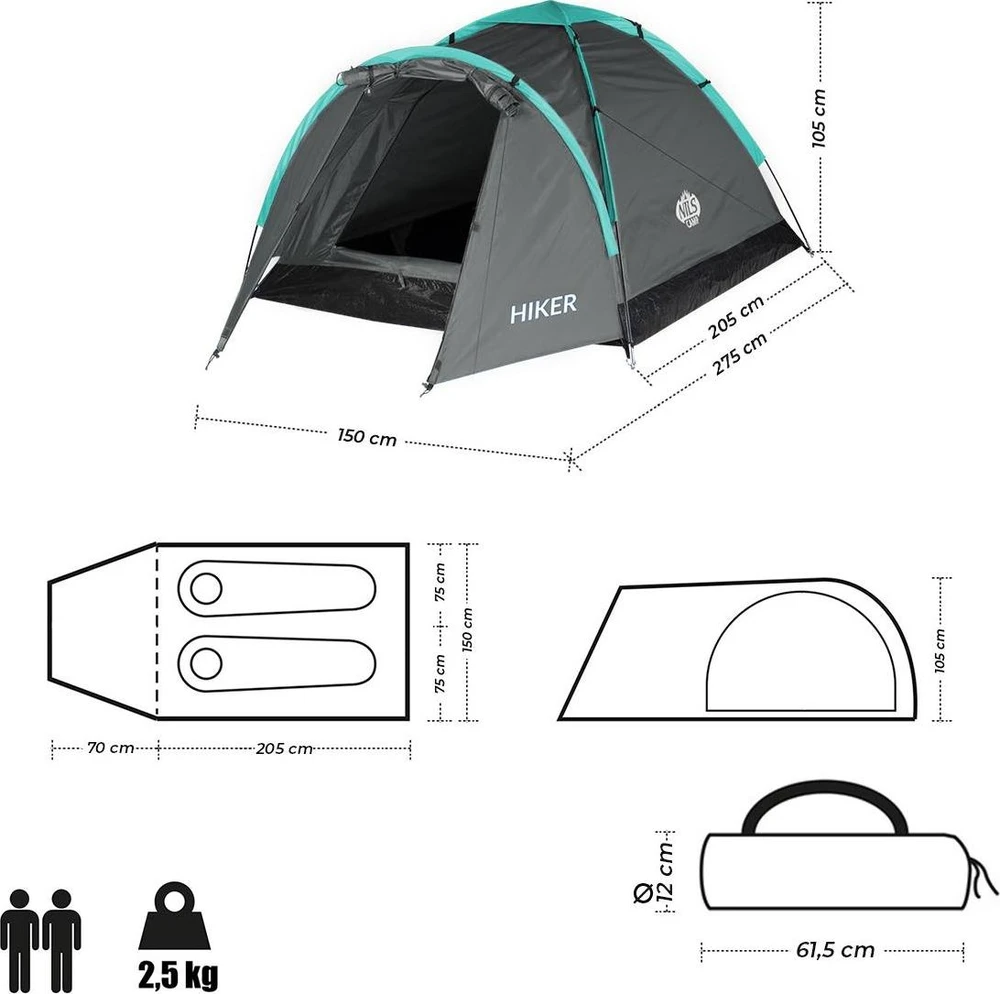Turistinė palapinė Nils Camp Hiker NC6010, pilka