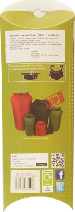 Sausas maišas Highlander, vandeniui atsparus, 8 l - juodas