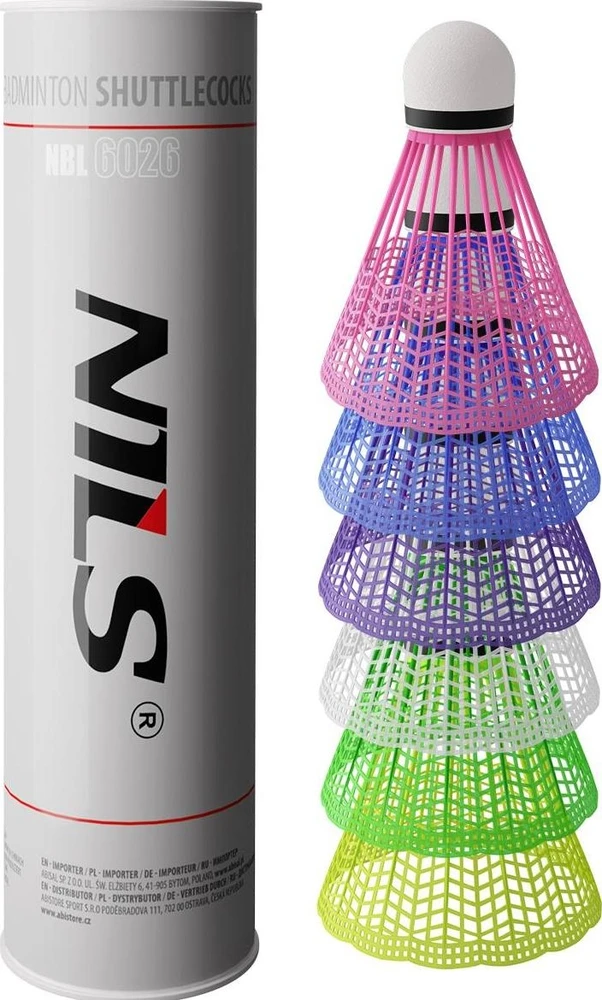 Nailoniniai badmintono plunksniukai Nils NBL6026, įvairiaspalviai, 6 vnt.