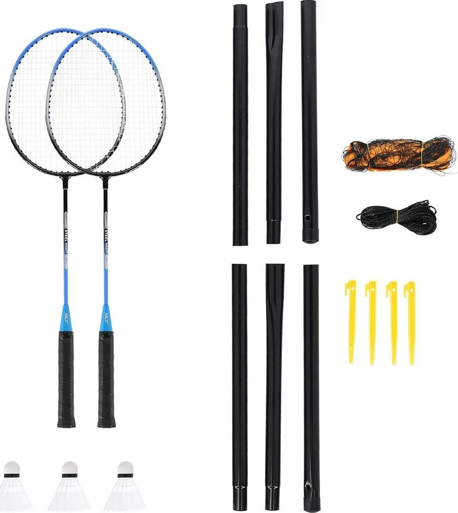 Nils Extreme Badmintono rinkinys Nils NRZ012, plienas, 2 raketės, 3 badmintono plunksniukai, tinklas 195 x 22 cm, dėklas