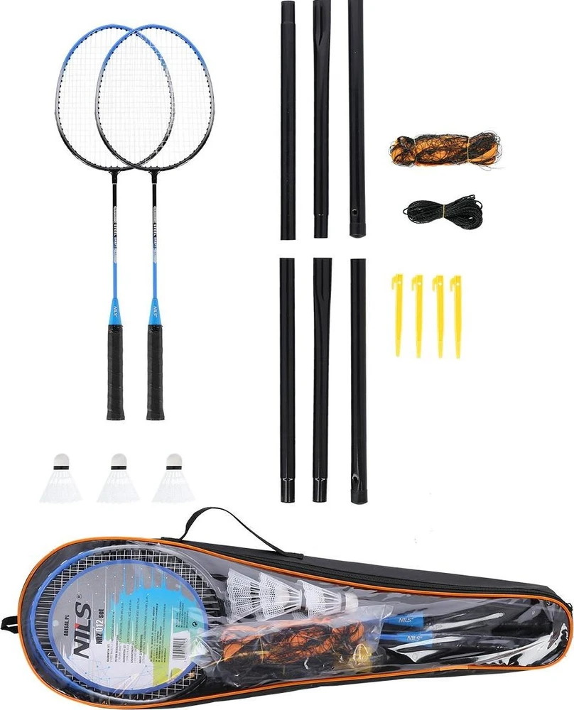 Nils Extreme Badmintono rinkinys Nils NRZ012, plienas, 2 raketės, 3 badmintono plunksniukai, tinklas 195 x 22 cm, dėklas