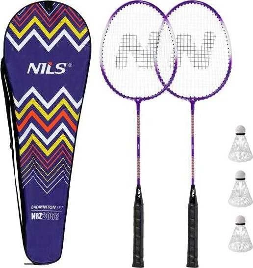 NRZ2053 ALIUMINIO / BADMINTONO RINKINYS 2 RAKETĖS + 3 RAKETĖS + DANGTELIS NILS