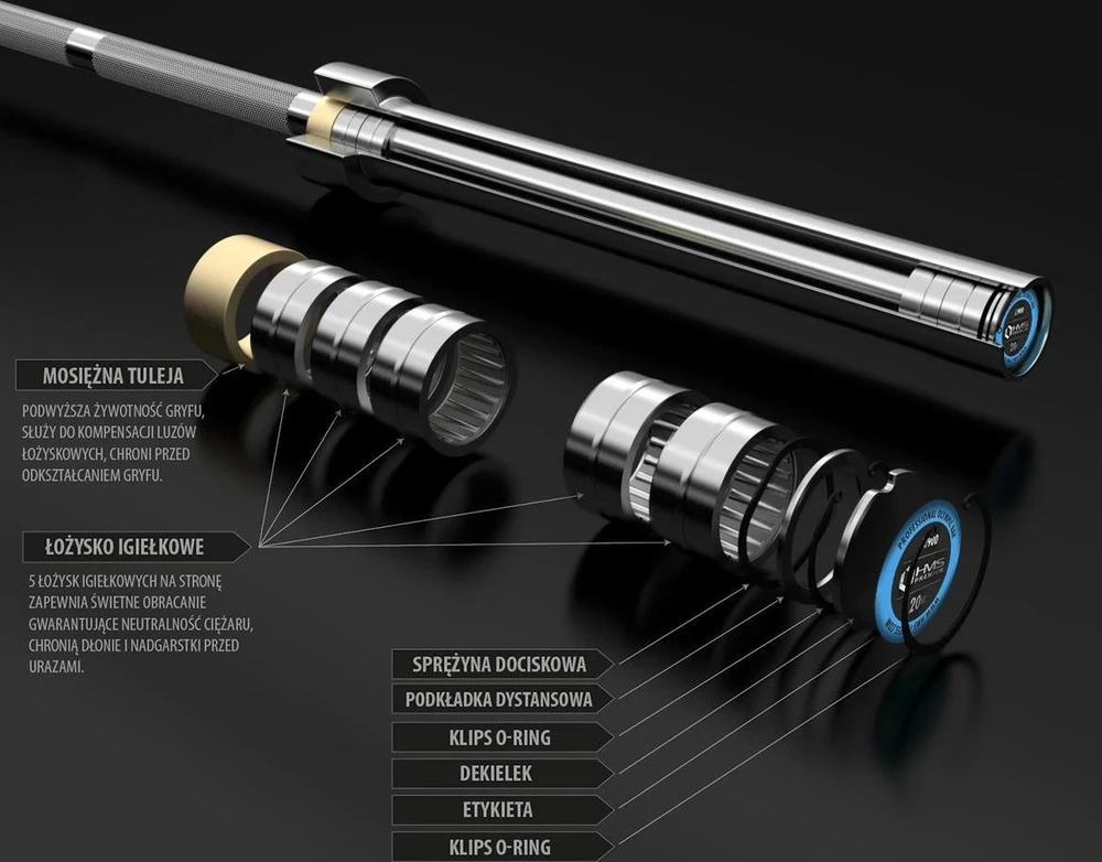 Olimpinis grifas HMS Premium GO900 220cm, su užraktu