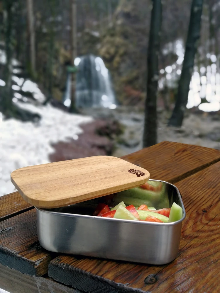 Priešpiečių dėžutė Origin Outdoors Bamboo, 0,8 l, nerūdijantis plienas