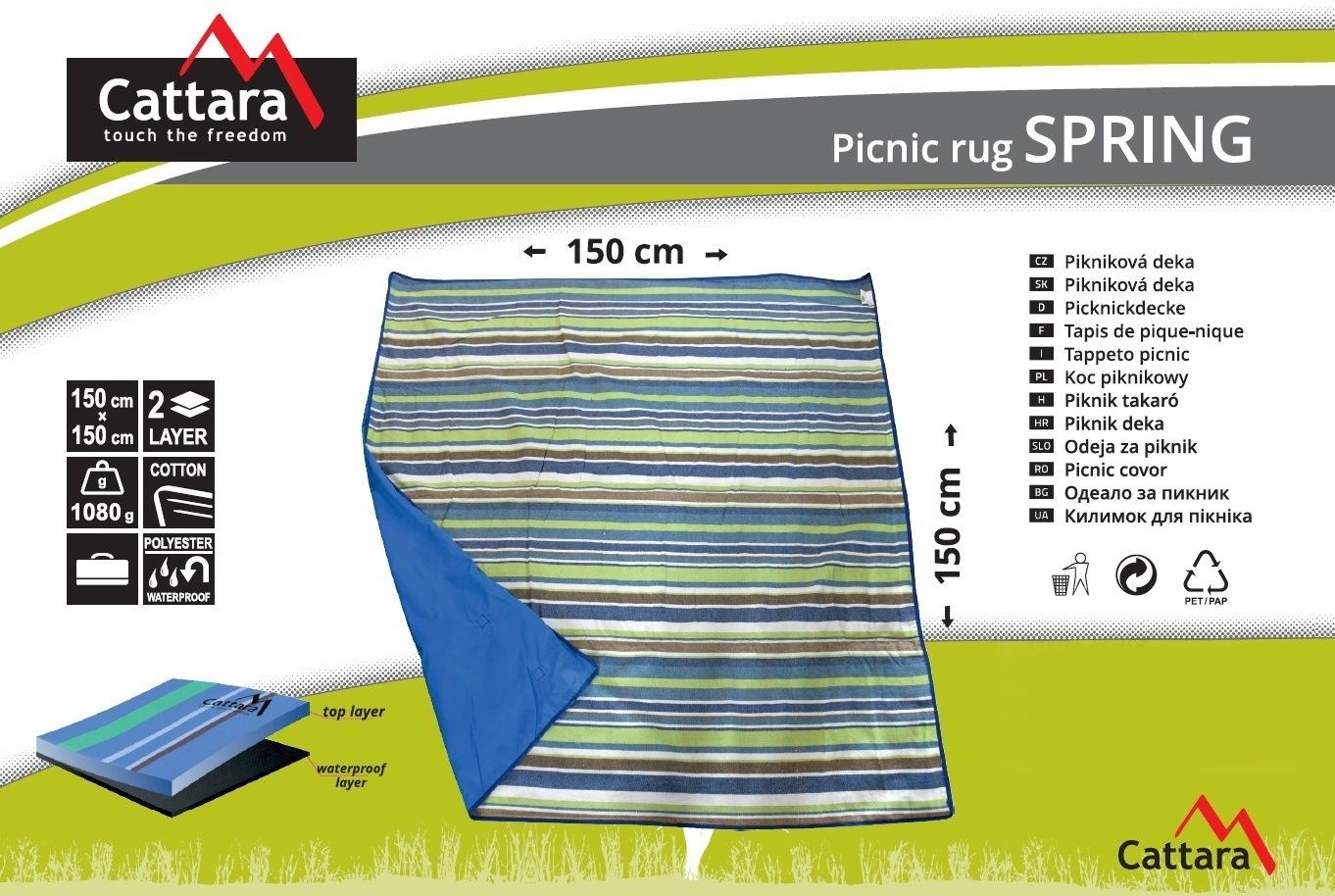 Pledas piknikams Cattara Spring – mėlynas-dryžuotas 150 x 150 cm