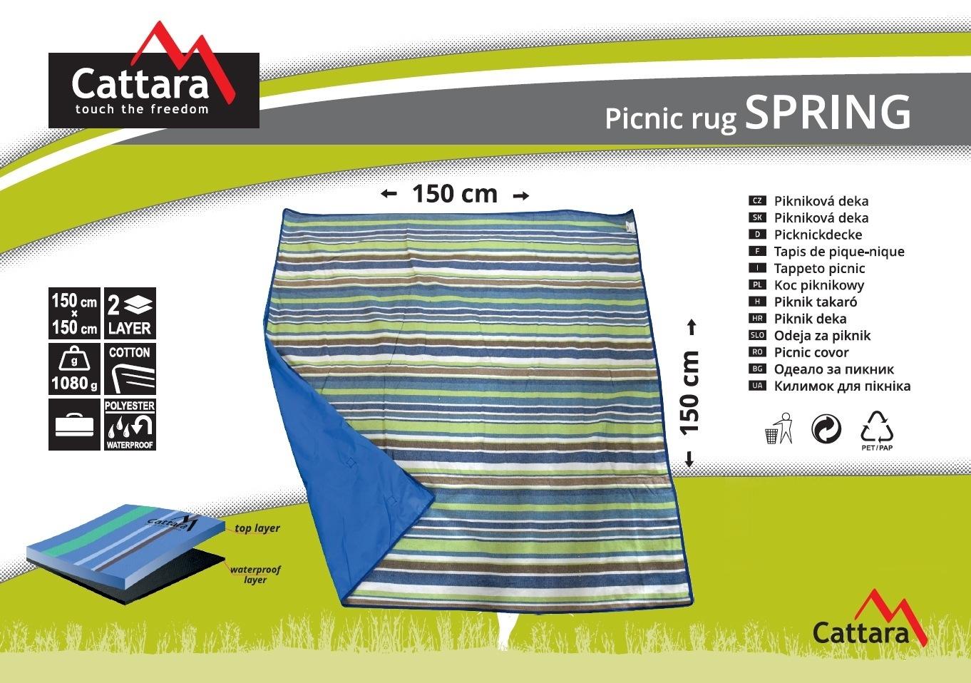 Pledas piknikams Cattara Spring – mėlynas-dryžuotas 150 x 150 cm