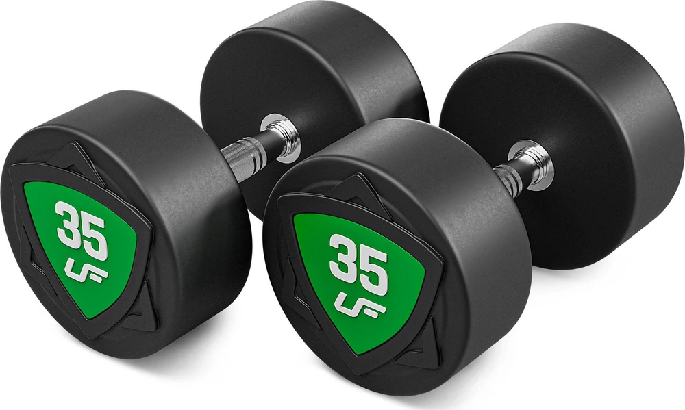 Poliuretaninių fiksuoto svorio hantelių rinkinys 27,5–37,5kg (žingsnis 2,5kg) 325 kg – UpForm