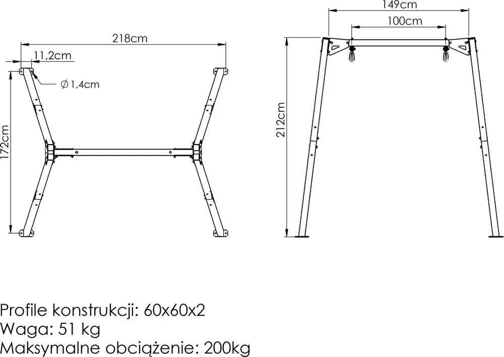 Sūpynės ant guolių PREMIUM MO-015, 1 vietos, platus rėmas – Marbo Sport