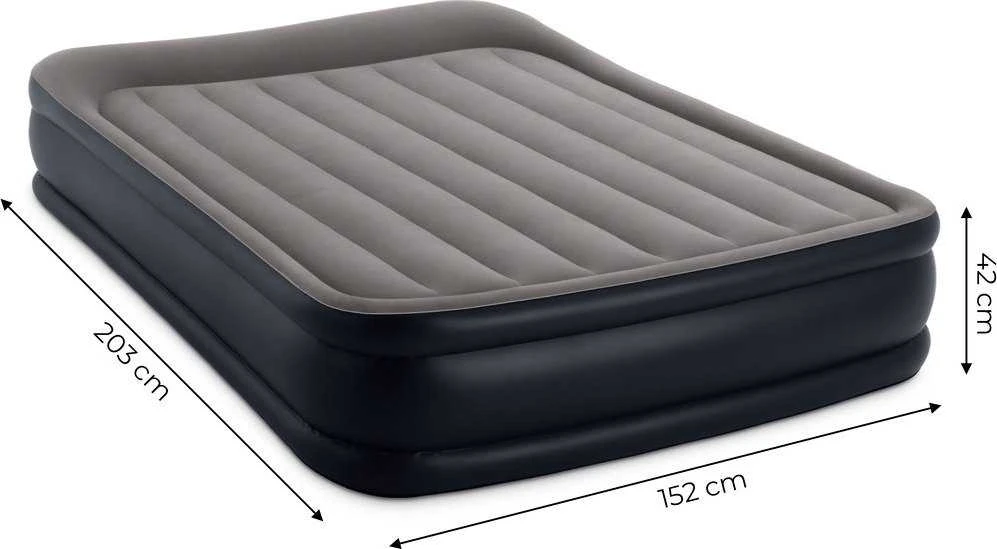 Pripučiamas čiužinys-lova INTEX Queen Deluxe Pillow Rest, Airbed W/Fiber-Tech RP su pompa,152x203x42cm