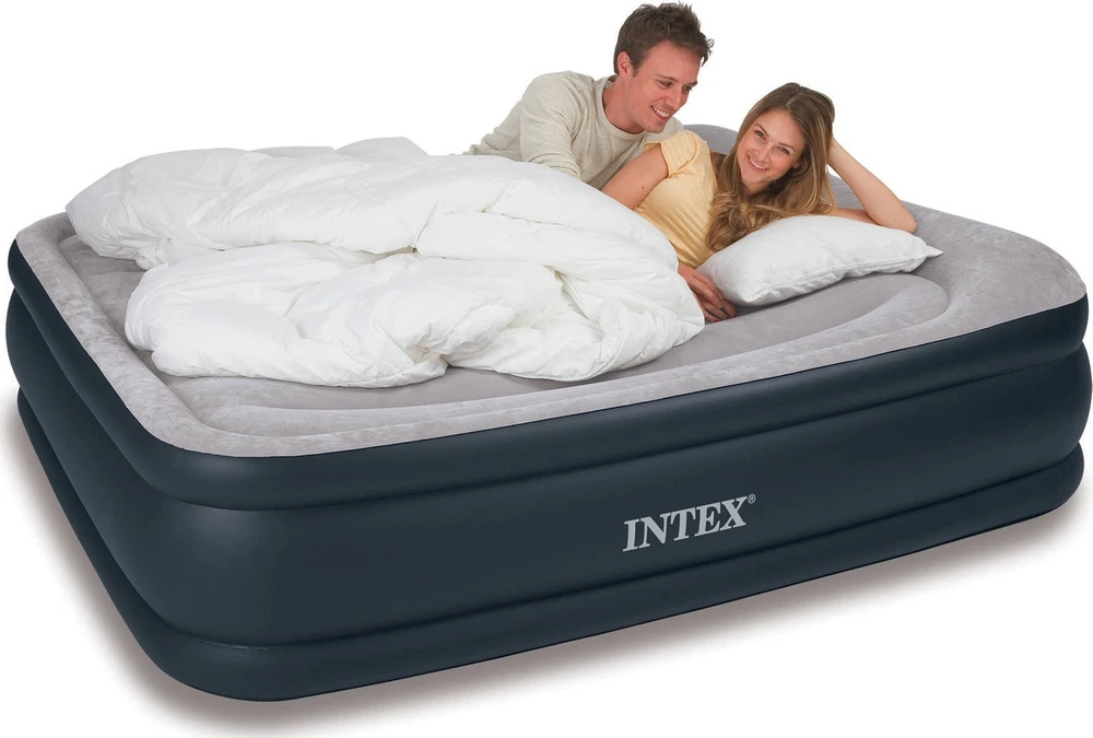Pripučiamas čiužinys-lova INTEX Queen Deluxe Pillow Rest, Airbed W/Fiber-Tech RP su pompa,152x203x42cm