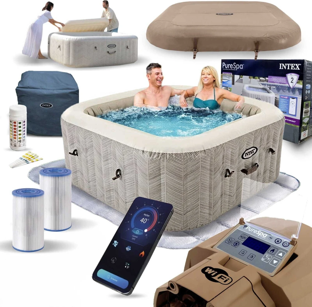 Pripučiamas kvadratinis SPA baseinas su hidromasažu 4 asm. 175x71 cm INTEX 28446