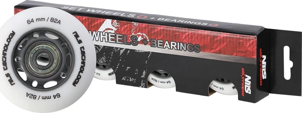 PU 64x24 82A Baltas (4 vnt.) + ABEC-7 (8 vnt.) NILS EXTREME KOMPLEKTAS