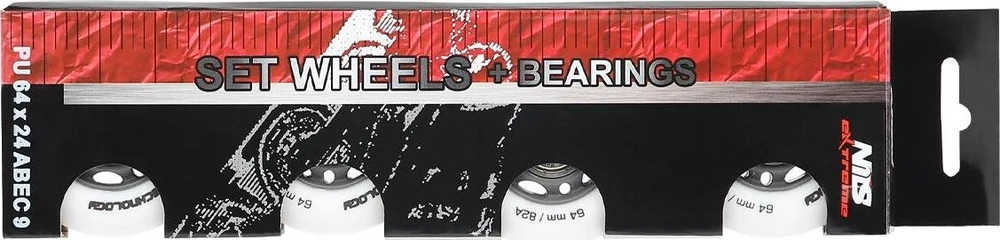 PU 64x24 82A Baltas (4 vnt.) + ABEC-7 (8 vnt.) NILS EXTREME KOMPLEKTAS