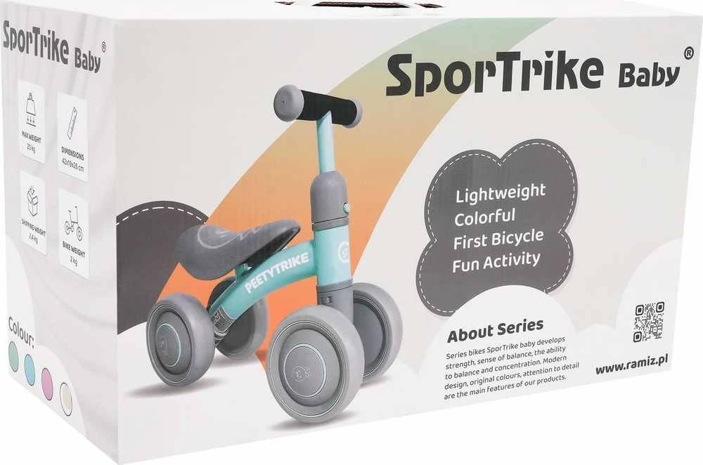 Ramiz Pirmasis balansinis keturratis mažyliams Sportrike PettyTrike Z7 baltos spalvos (nuo 1 metų amžiaus vaikams)