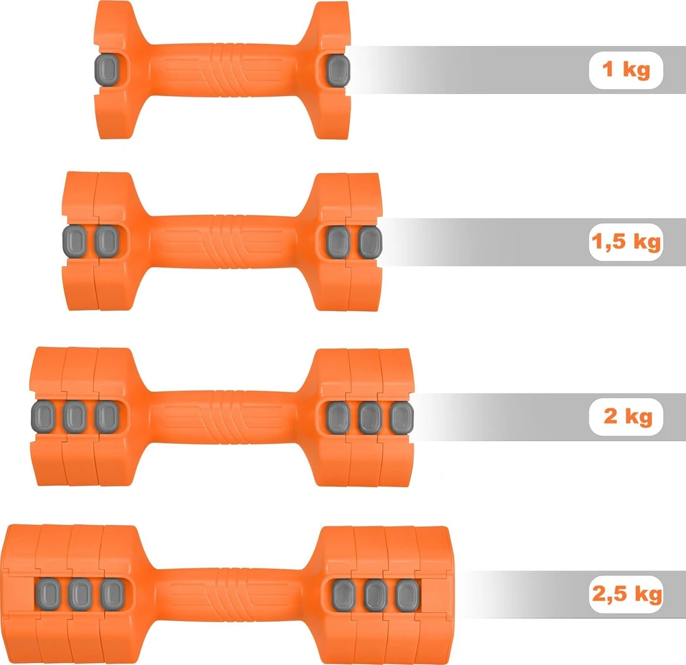 Reguliuojami hanteliai HMS HL03 oranžiniai 2 x 2,5kg