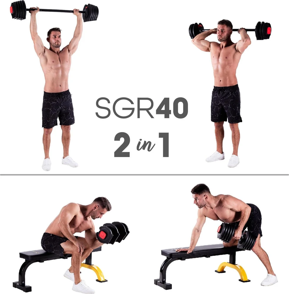 Reguliuojamų hantelių rinkinys 2 viename SGR40 PRO 40 kg HMS