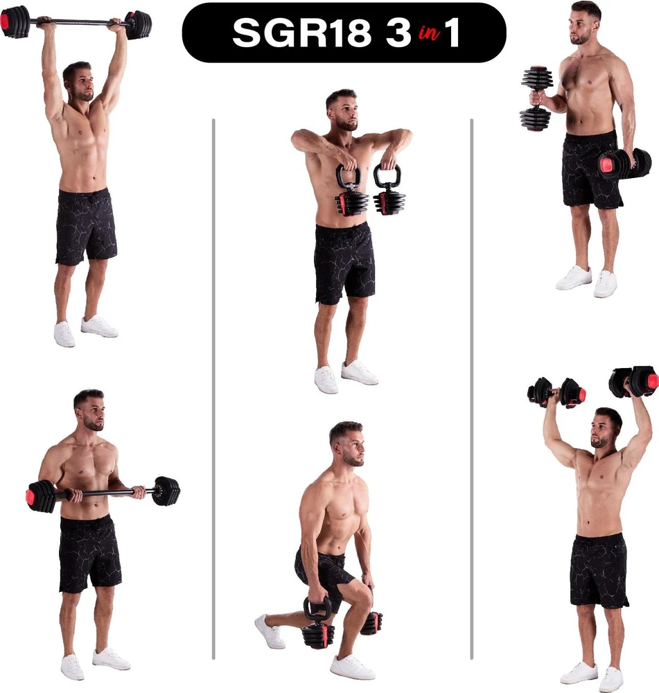 Reguliuojamų hantelių rinkinys SGR18 Pro Set 3in1 20 kg HMS